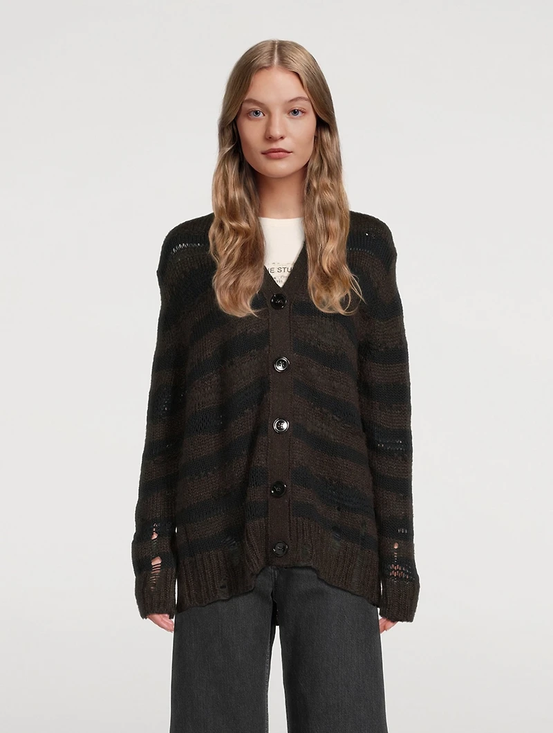 Distressed Stripe Jacquard Cardigan