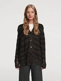 Distressed Stripe Jacquard Cardigan