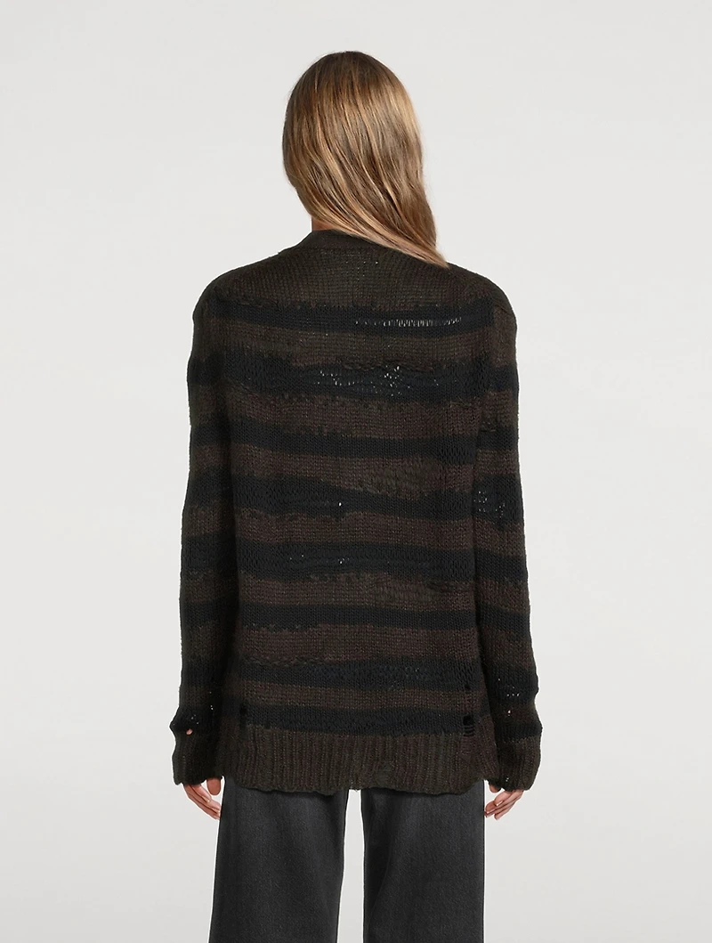 Distressed Stripe Jacquard Cardigan