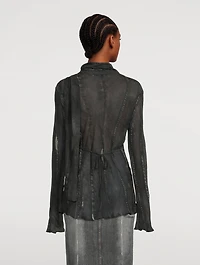 Tie-Neck Crêpe Blouse Denim Print