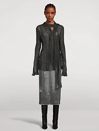 Tie-Neck Crêpe Blouse Denim Print