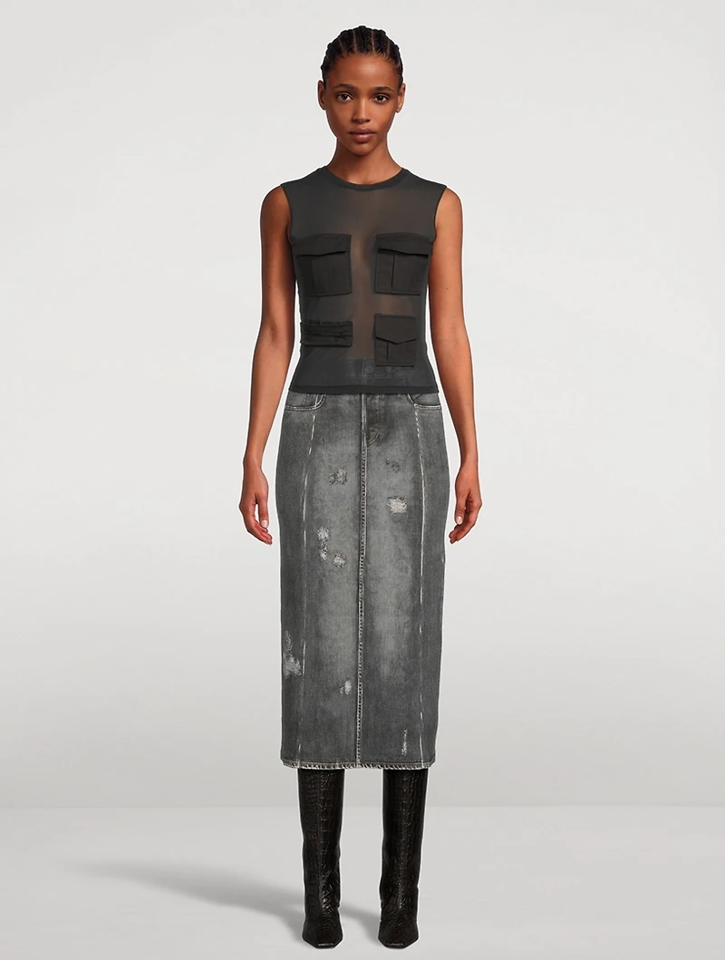 Midi Skirt Denim Print