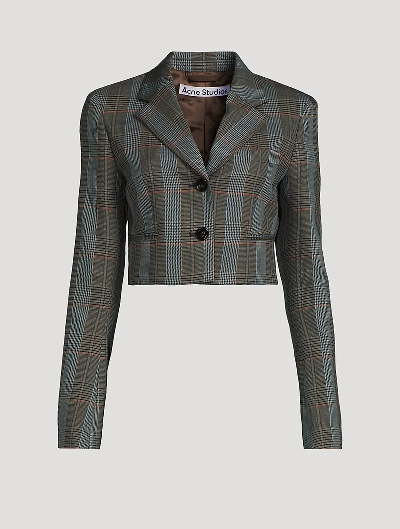 Cropped Blazer Plaid Print