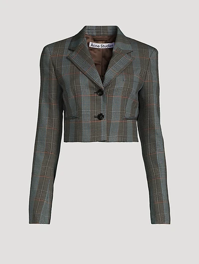 Cropped Blazer Plaid Print