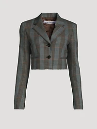 Cropped Blazer Plaid Print