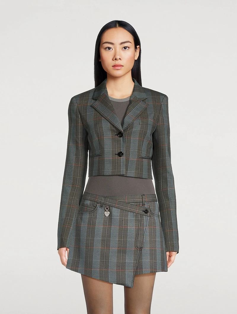 Cropped Blazer Plaid Print