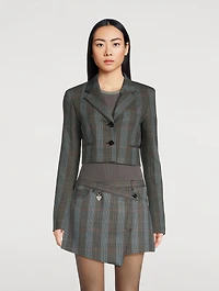 Cropped Blazer Plaid Print