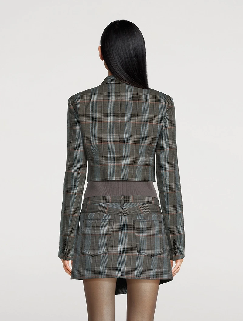 Cropped Blazer Plaid Print