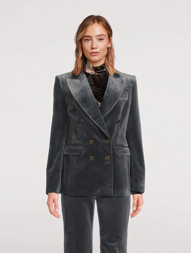 Double-Breasted Velvet Blazer