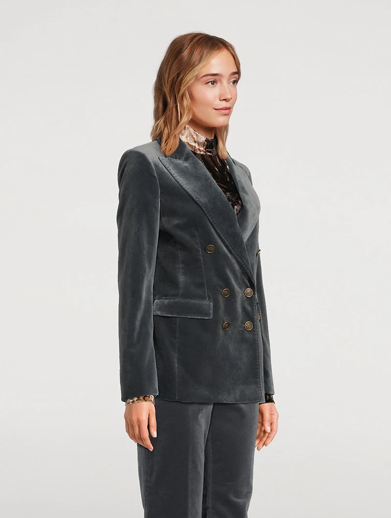 Double-Breasted Velvet Blazer