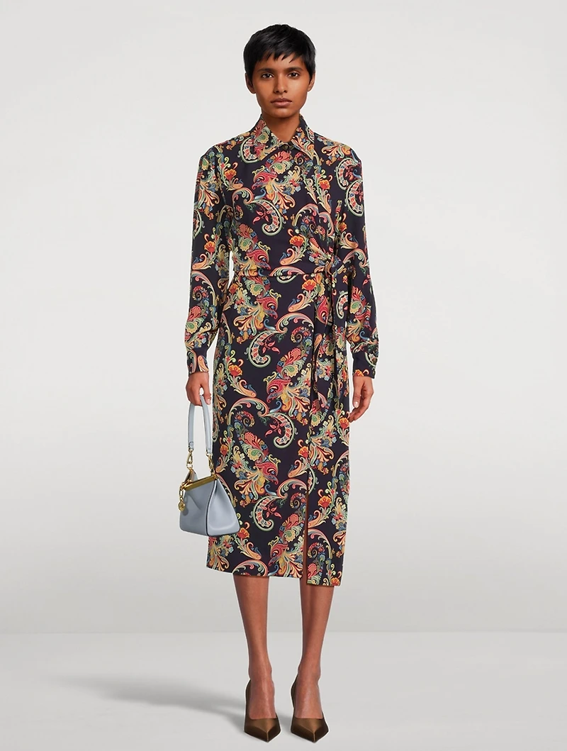 Stretch-Cotton Shirt Dress Paisley Print