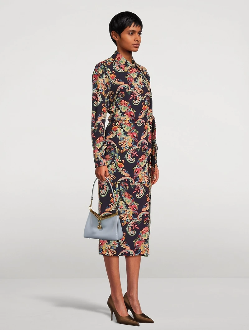 Stretch-Cotton Shirt Dress Paisley Print