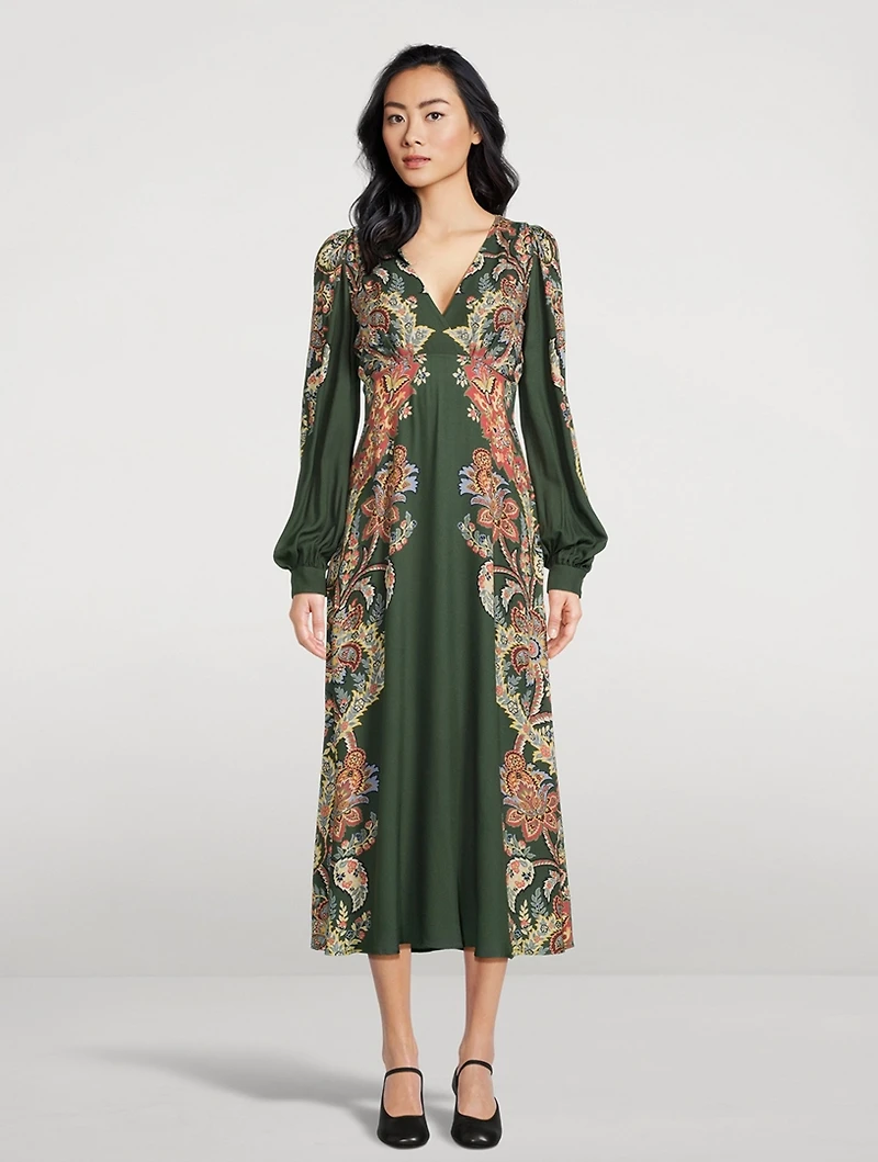 Twill Midi Dress Floral Paisley Print