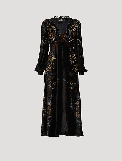 Velvet Midi Dress Paisley Print