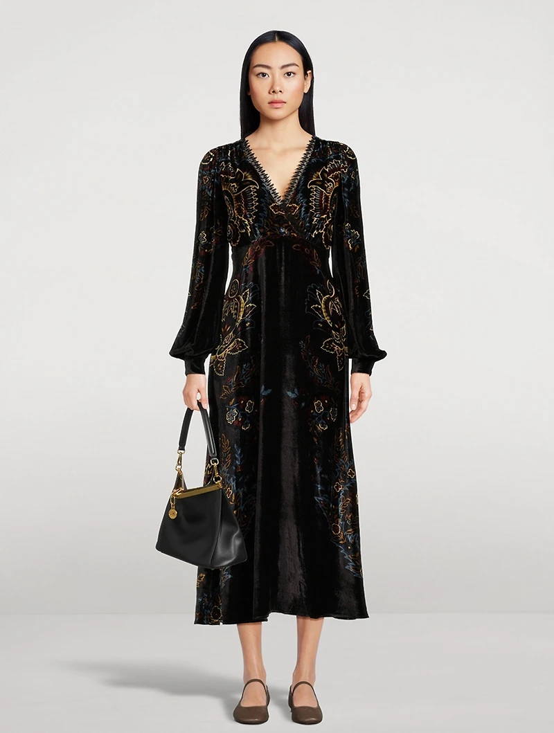 Velvet Midi Dress Paisley Print