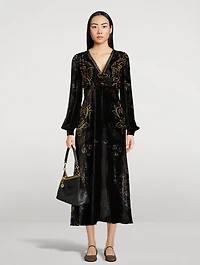 Velvet Midi Dress Paisley Print