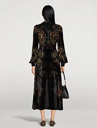 Velvet Midi Dress Paisley Print