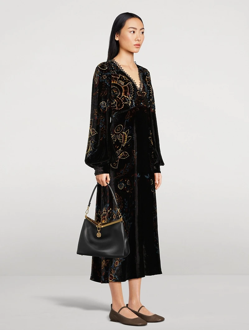 Velvet Midi Dress Paisley Print