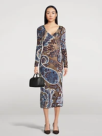 Velvet Midi Dress Paisley Print