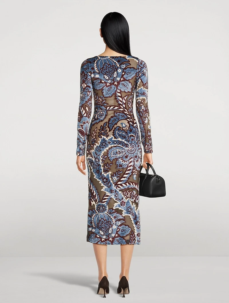 Velvet Midi Dress Paisley Print
