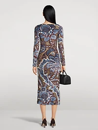 Velvet Midi Dress Paisley Print