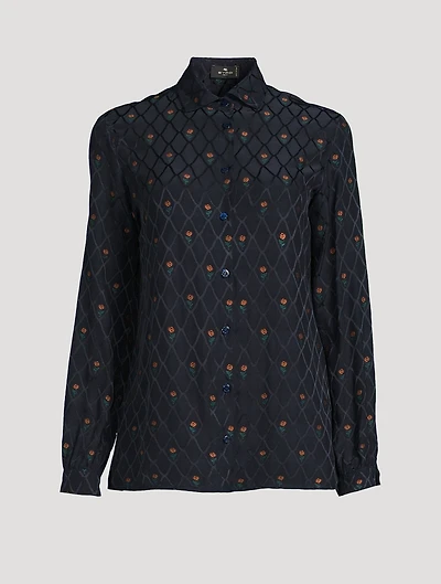 Floral-Embroidered Jacquard Shirt