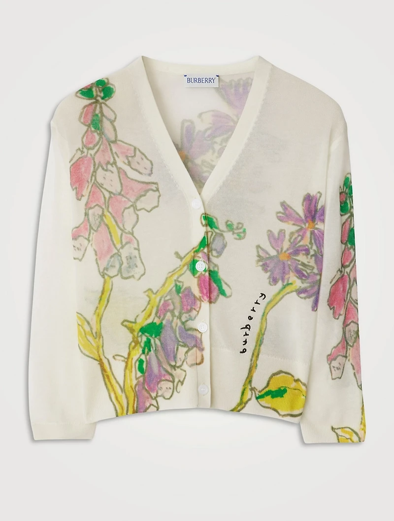 Wool-Blend Cardigan Floral Print