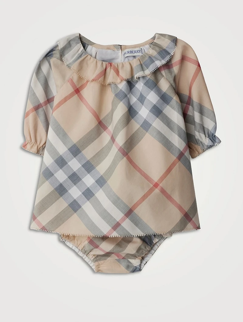 Check Cotton Dress And Bloomers Set