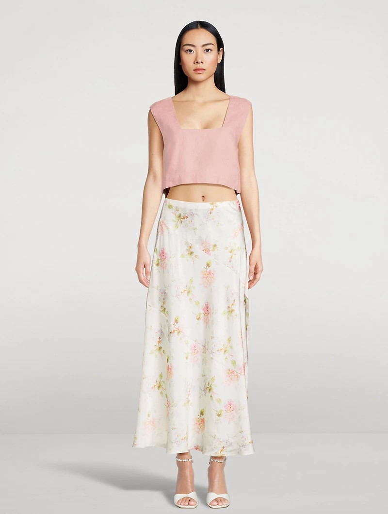 Booker Bias-Cut Silk Slip Skirt Floral Print