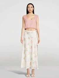 Booker Bias-Cut Silk Slip Skirt Floral Print