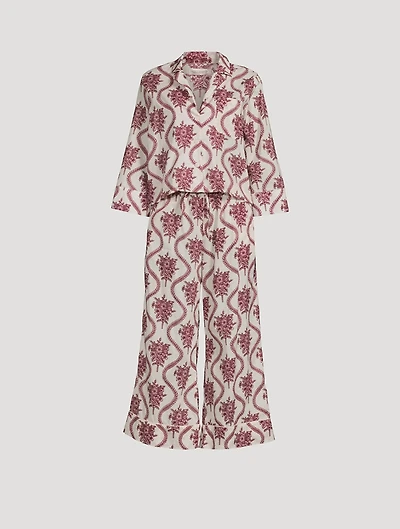 Boxy Shirt And Wide Leg Pajama Set Alpen Flora Print
