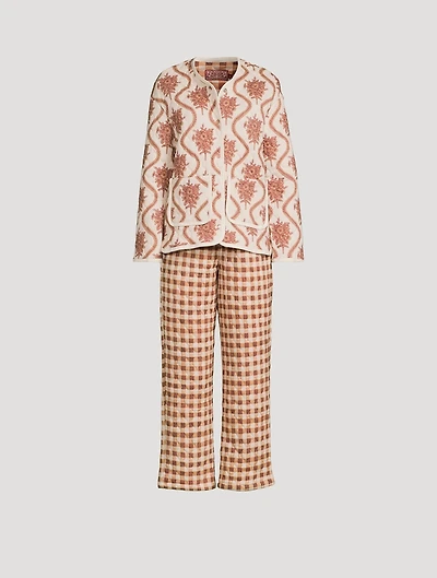 Quilted Pajama Set Alpen Flora And Gingham Print