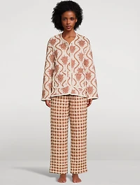 Quilted Pajama Set Alpen Flora And Gingham Print
