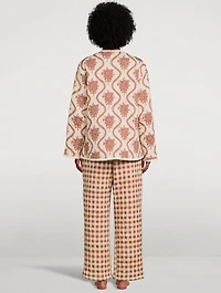 Quilted Pajama Set Alpen Flora And Gingham Print