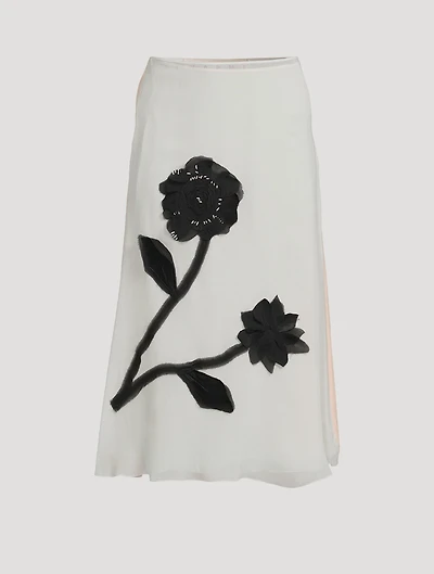 Floral Appliqué Chiffon Midi Skirt