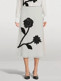Floral Appliqué Chiffon Midi Skirt