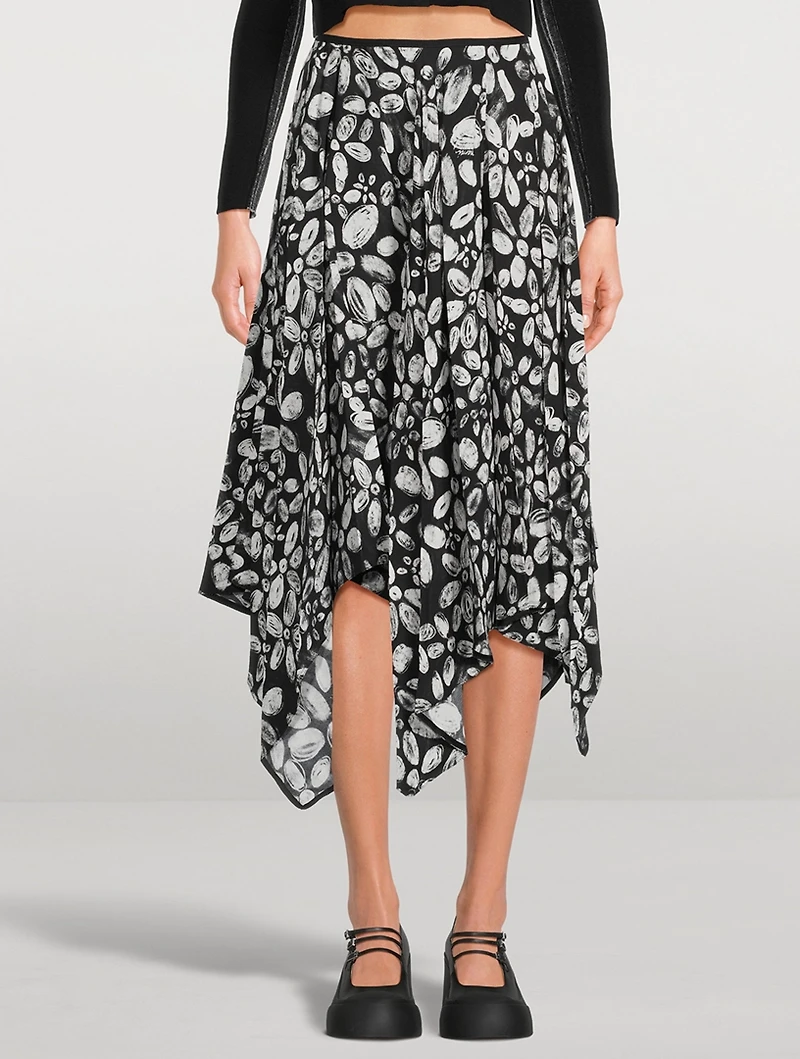 Asymmetric Crêpe Midi Skirt Blooming Print