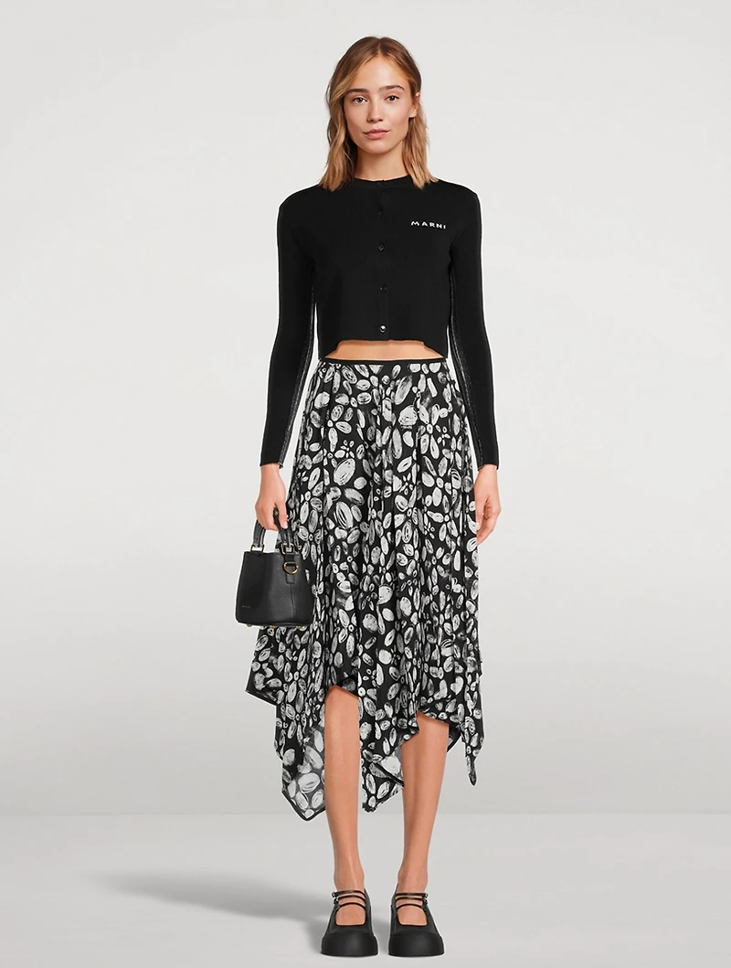 Asymmetric Crêpe Midi Skirt Blooming Print