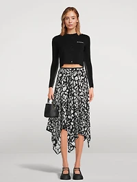 Asymmetric Crêpe Midi Skirt Blooming Print