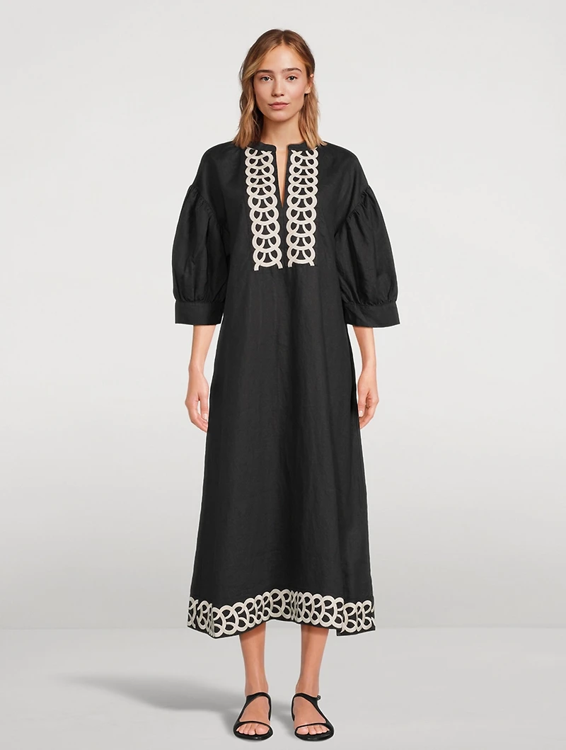 Lydea Embroidered Linen Midi Dress