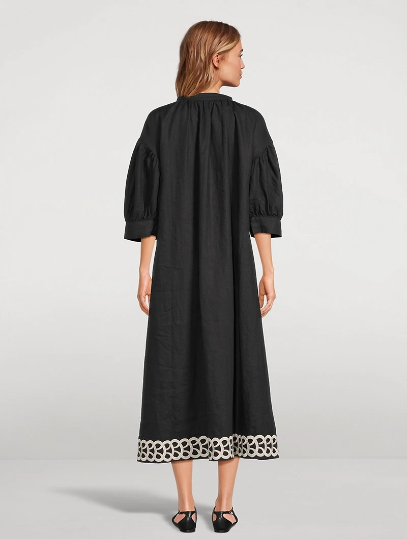 Lydea Embroidered Linen Midi Dress