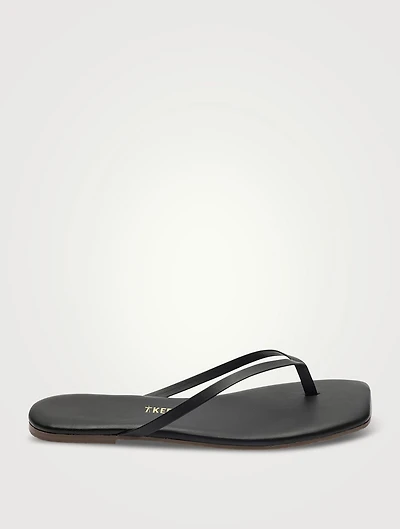 Lily Square-Toe Leather Flip-Flops