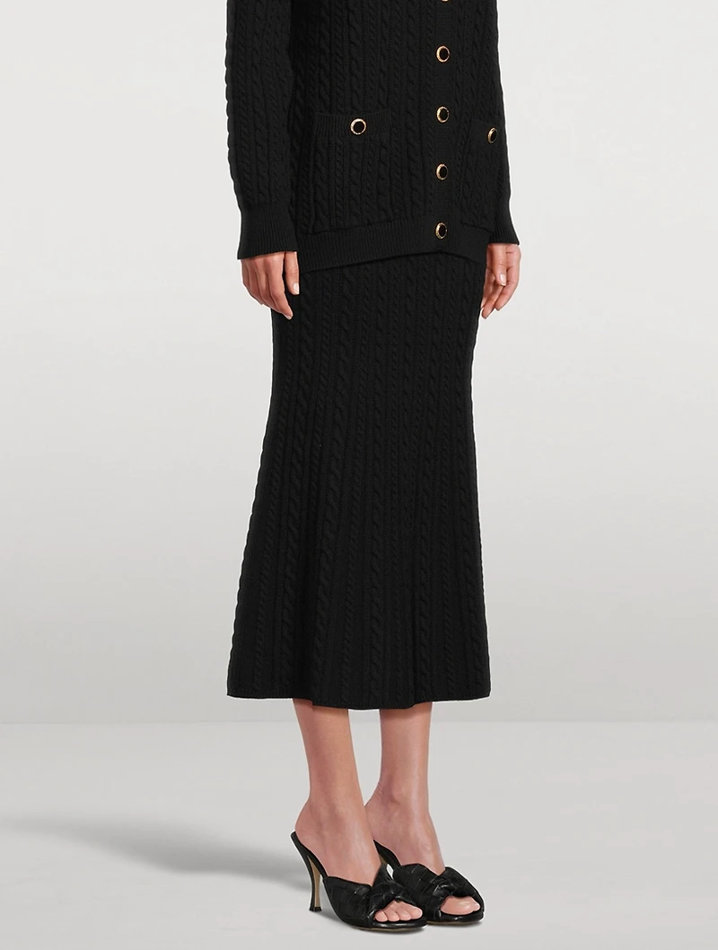 Cable-Knit Wool Midi Skirt