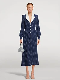 Belted Silk Midi Dress Polka Dot Print