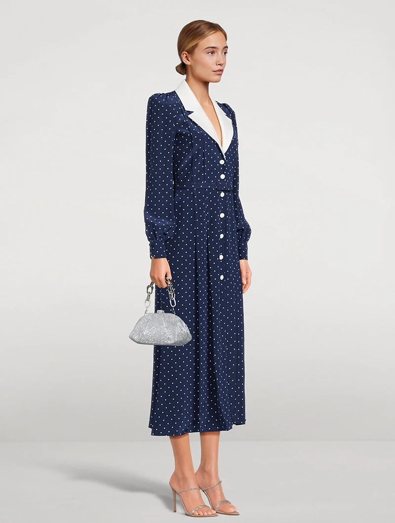 Belted Silk Midi Dress Polka Dot Print