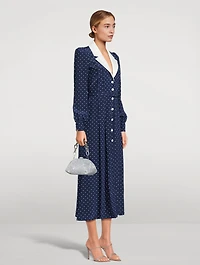 Belted Silk Midi Dress Polka Dot Print