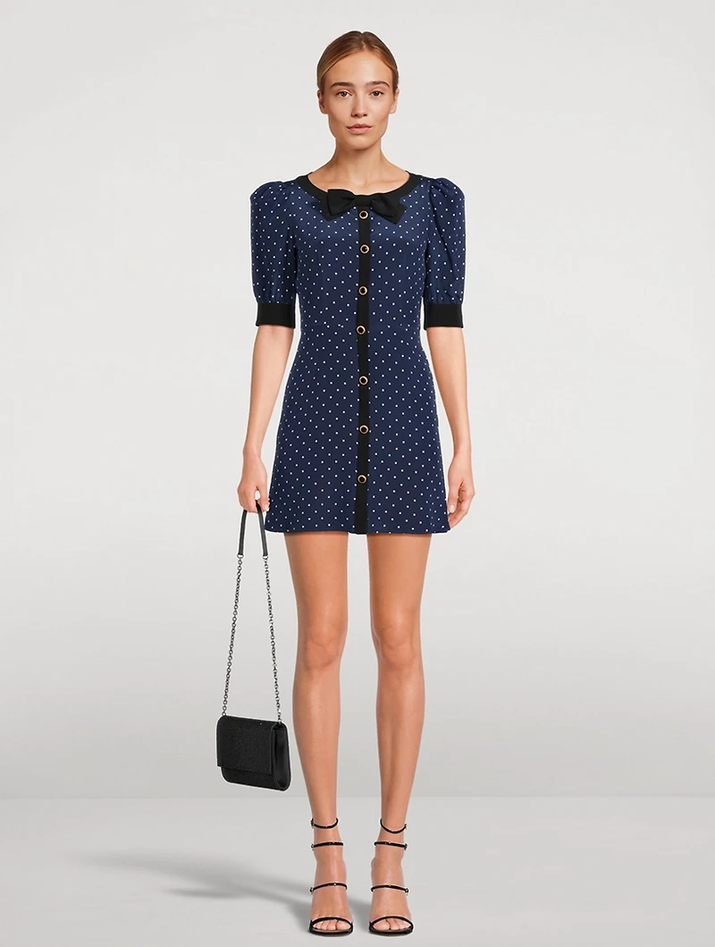 Silk Mini Dress Polka Dot Print
