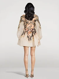 Illustration Puff-Sleeve Mini Dress Floral Print