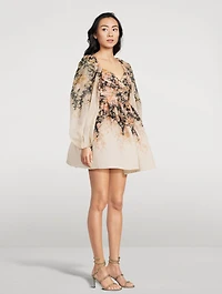 Illustration Puff-Sleeve Mini Dress Floral Print