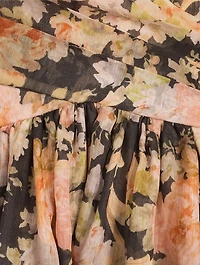 Illustration Puff-Sleeve Mini Dress Floral Print